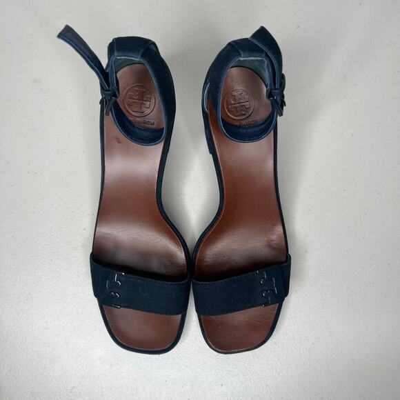 Tory Burch Navy Gabrielle Leather City Block Heel Sandal Size 8 - Picture 5 of 10